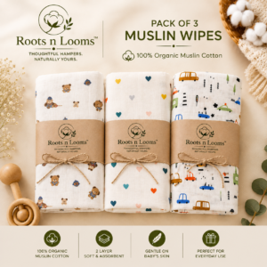 Roots n Looms™ 2-Layer Organic Muslin Baby Wipes (Pack of 3)