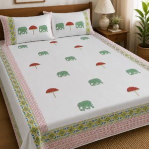 Roots n Looms™ Hand Block Print Queen Size Bedsheet Set with 2 Pillow Covers
